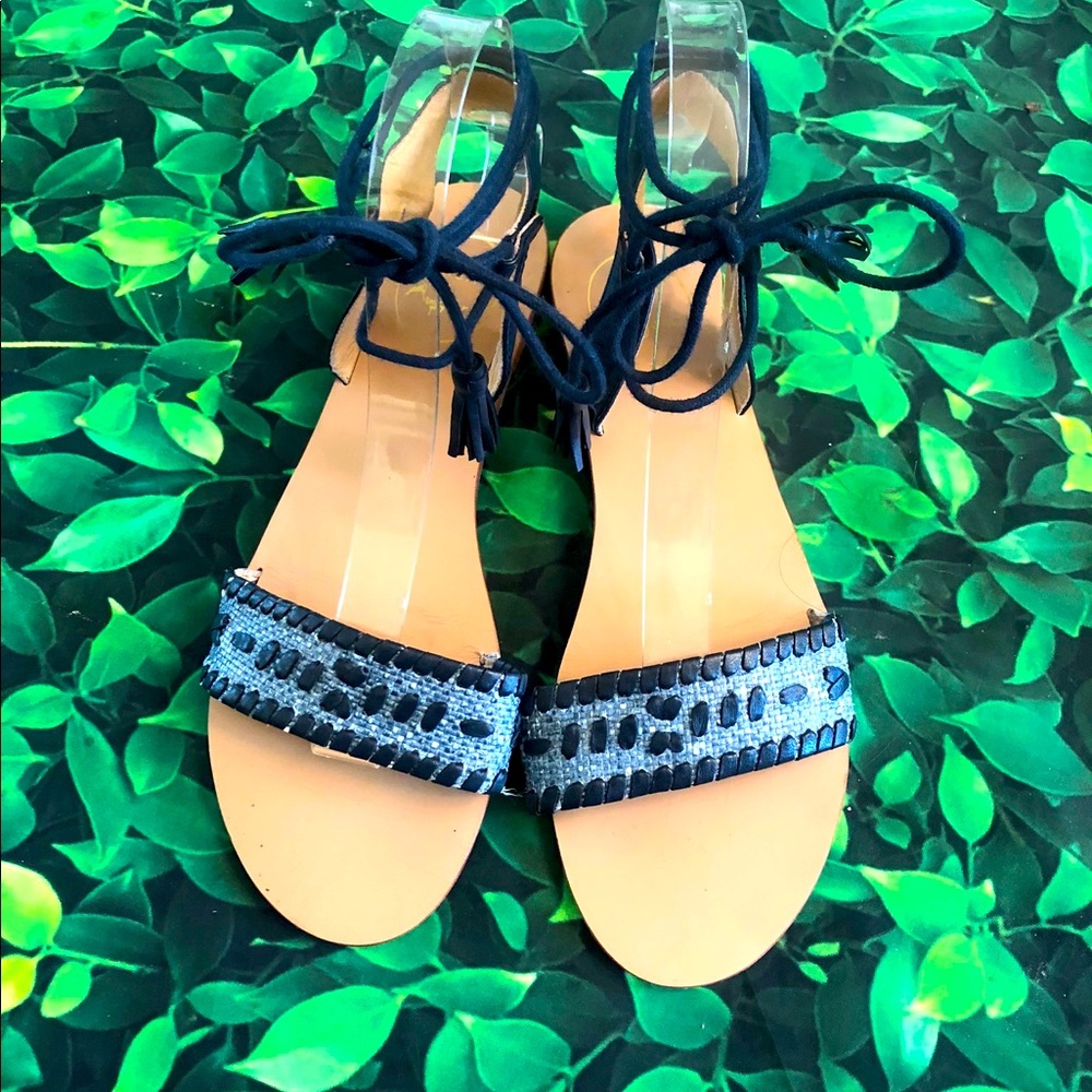 Jack Rogers Navy & Chambray Leather Tie Ankle Sandals - 8